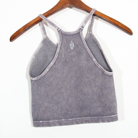 Free People Movement Happiness Runs Crop Tank Ribbed Washed Grey Size M/L - Picture 7 of 8